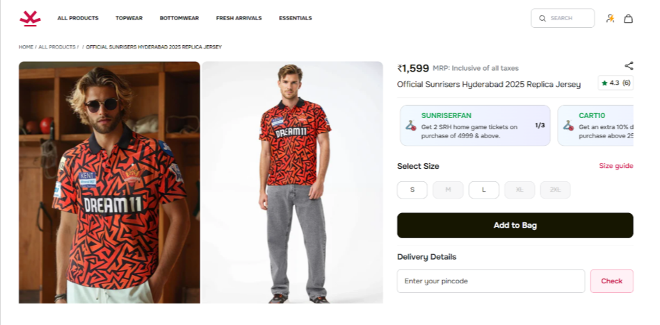 WROGN: Sunrisers Hyderabad 2025 Replica Jersey cart page WROGN: Sunrisers Hyderabad 2025 Replica Jersey cart page